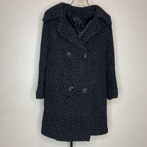 Vintage 1950s Miracurl Mira Curl Black Faux Persian Lamb Coat